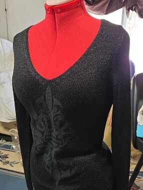 Harley-Davidson Black V-Neck Women’s Sweater with Textured Detail Large